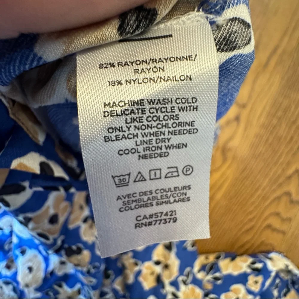 Ann Taylor Blue Floral A-Line‎ Skirt Paperbag Pleated Midi Skirt